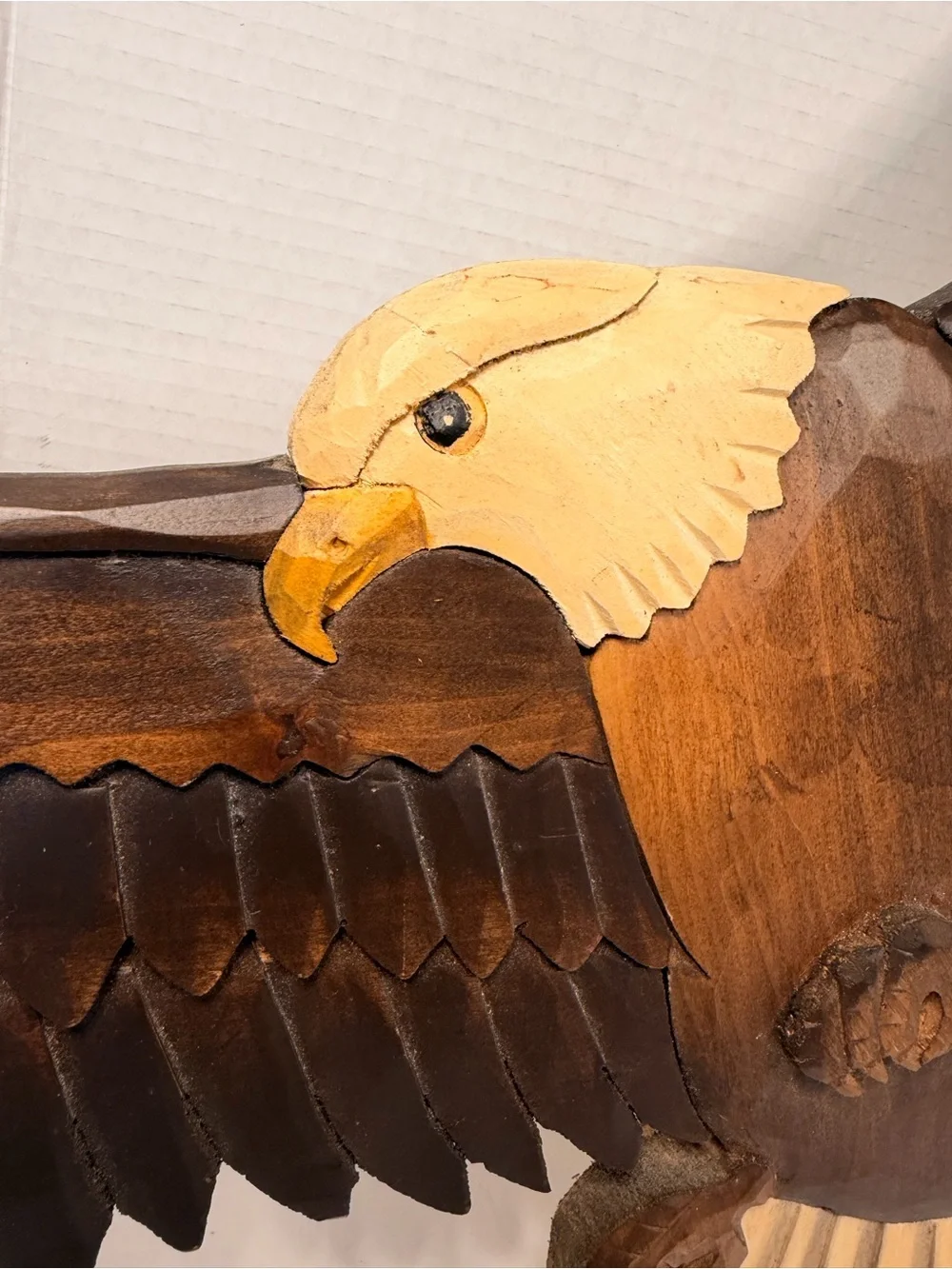 Vintage Hand Carved Wooden Flying Bald Eagle Wall Art Hanging Decor